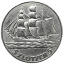 5 zł złotych 1936 Żaglowiec Żaglówka Statek