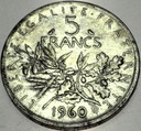 Francja 5 Franków Francs 1960 SREBRO