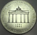 Niemcy 10 marek 1991 A Brama Brandenburska SREBRO