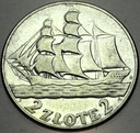 2 zł złote 1936 Żaglowiec Żaglówka Statek SREBRO