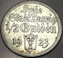 WMG Wolne Miasto Gdańsk 1/2 guldena 1923 SREBRO