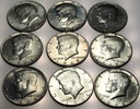 LOT Zestaw 9 x 1/2 dolara USA Kennedy SREBRO
