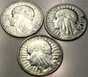 ZESTAW 3x 2 zł złote 1932 1933 1934 Głowa Kobiety Polonia Jadwiga SREBRO