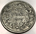 Belgia 2 franki 1909 Leopold II SREBRO