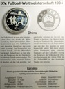 Chiny 10 yuan juanów 1993 Mistrzostwa Świata WORLD CUP 1994 SREBRO (nr 2)