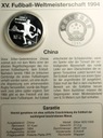 Chiny 10 yuan juanów 1994 Mistrzostwa Świata WORLD CUP FIFA USA 1994 SREBRO
