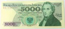 1982 5000 zł pięć tysięcy złotych Seria DG 6161027 Chopin banknot