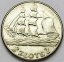 2 zł złote 1936 Żaglowiec Żaglówka Statek SREBRO