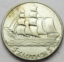 5 zł złotych 1936 Żaglowiec Żaglówka Statek ŁADNA