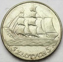5 zł złotych 1936 Żaglowiec Żaglówka Statek SREBRO