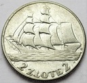 2 zł złote 1936 Żaglowiec Żaglówka Statek SREBRO