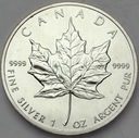 Kanada 1989 1 oz UNCJA SREBRO Liść Klonowy Klonu