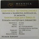 10 zł złotych 2014 Kanonizacja Jana Pawła II PLAT.
