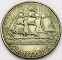 5 zł złotych 1936 Żaglowiec Żaglówka Statek SREBRO