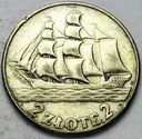 2 zł złote 1936 Żaglowiec Żaglówka Statek SREBRO