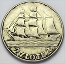 2 zł złote 1936 Żaglowiec Żaglówka Statek SREBRO