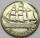 2 zł złote 1936 Żaglowiec Żaglówka Statek SREBRO