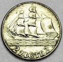 2 zł złote 1936 Żaglowiec Żaglówka Statek SREBRO