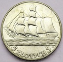 5 zł złotych 1936 Żaglowiec Żaglówka Statek ŁADNA