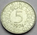 Niemcy 5 Marek, Mark 1974 SREBRO
