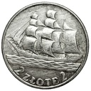 2 złote 1936 Żaglowiec Żaglówka Statek SREBRO