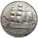 5 zł złotych 1936 Żaglowiec Żaglówka Statek