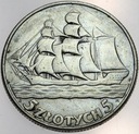 5 zł złotych 1936 Żaglowiec Żaglówka Statek
