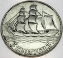 5 zł złotych 1936 Żaglowiec Żaglówka Statek
