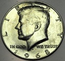 USA 1968 1/2 Dolara Half Dollar Liberty John F Kennedy SREBRO