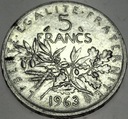 Francja 5 Franków Francs 1963 SREBRO