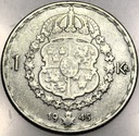 Szwecja 1 korona 1945 Gustaw Gustaf V SREBRO