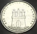 Niemcy 10 marek mark 1989 J Hafen und Hamburg Port w Hamburgu SREBRO