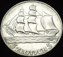 5 zł złotych 1936 Żaglowiec Żaglówka Statek SREBRO