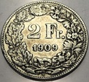Szwajcaria 2 Franki 1909 SREBRO