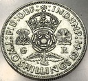 Anglia UK 2 szylingi shillings 1941 Jerzy VI George SREBRO