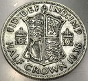 Anglia UK pół korony half crown 1938 Jerzy VI George SREBRO