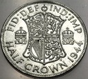 Anglia UK pół korony half crown 1944 Jerzy VI George SREBRO