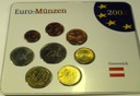 Austria 2002 8 monet euro centów blister zestaw