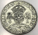 Anglia UK 2 szylingi shillings 1943 Jerzy VI George SREBRO