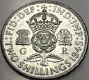 Anglia UK 2 szylingi shillings 1945 Jerzy VI George SREBRO