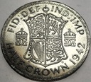 Anglia UK pół korony half crown 1942 Jerzy VI George SREBRO