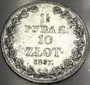 Królestwo Polskie 10 zł złotych = 1,5 rubla 1837 MW Warszawa SREBRO RZADKI
