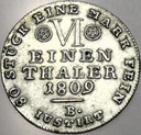 Niemcy Westfalia 1/6 talara 6 einen thaler 1809 Hieronim Napoleon SREBRO