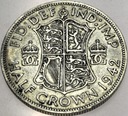 Anglia UK pół korony half crown 1942 Jerzy VI George SREBRO