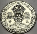 Anglia UK 2 szylingi shillings 1945 Jerzy VI George SREBRO