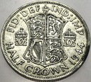 Anglia UK pół korony half crown 1944 Jerzy VI George SREBRO
