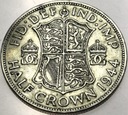 Anglia UK pół korony half crown 1944 Jerzy VI George SREBRO