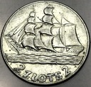 2 zł złote 1936 Żaglowiec Żaglówka Statek SREBRO