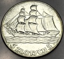 5 zł złotych 1936 Żaglowiec Żaglówka Statek SREBRO