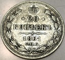 Rosja 20 kopiejek 1861 СПБ SREBRO